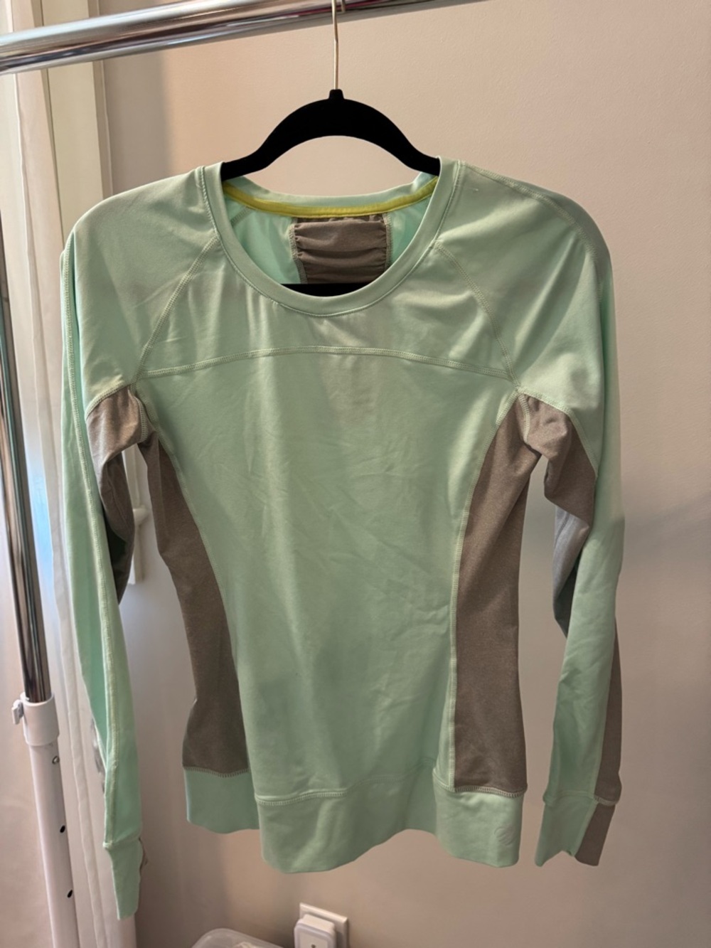 MPG Mint Green Long Sleeve Performance Top with Beige Panels